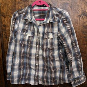 Blue, Grey plaid casual button down shirt